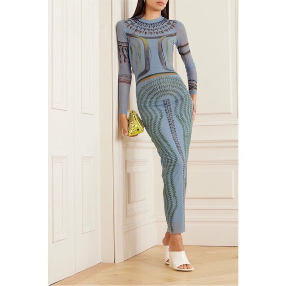NWOT $1,475 Altuzarra Atalanti Printed Stretch-mesh Maxi Dress - Blue Size US6 - Picture 2 of 11